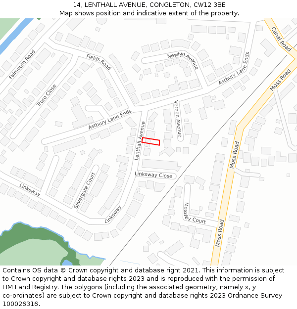 14, LENTHALL AVENUE, CONGLETON, CW12 3BE: Location map and indicative extent of plot