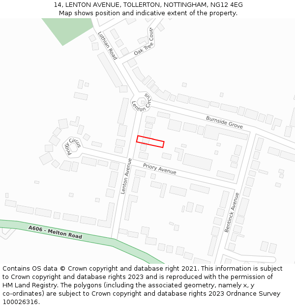 14, LENTON AVENUE, TOLLERTON, NOTTINGHAM, NG12 4EG: Location map and indicative extent of plot