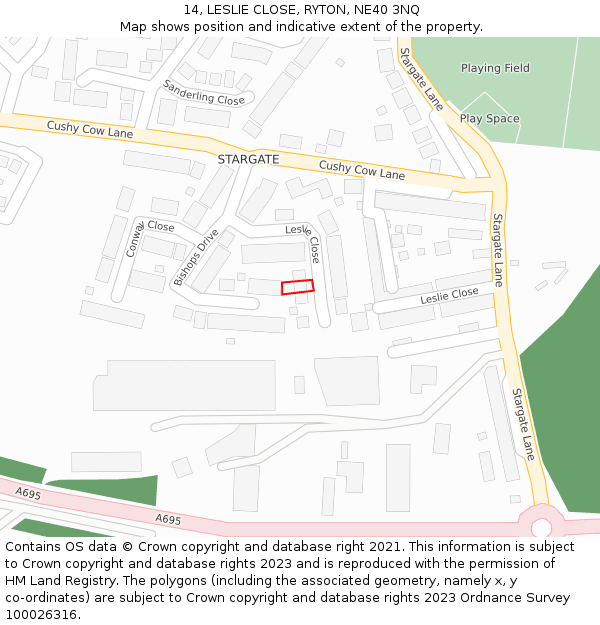 14, LESLIE CLOSE, RYTON, NE40 3NQ: Location map and indicative extent of plot