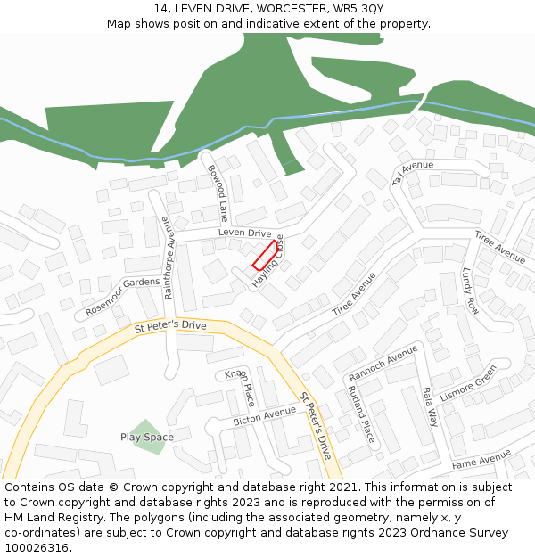 14, LEVEN DRIVE, WORCESTER, WR5 3QY: Location map and indicative extent of plot