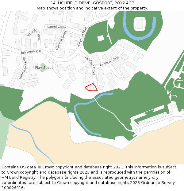 14, LICHFIELD DRIVE, GOSPORT, PO12 4GB: Location map and indicative extent of plot