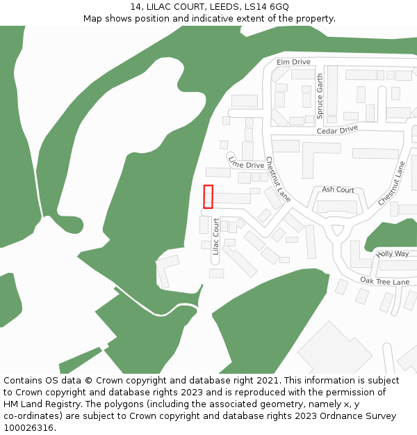 14, LILAC COURT, LEEDS, LS14 6GQ: Location map and indicative extent of plot