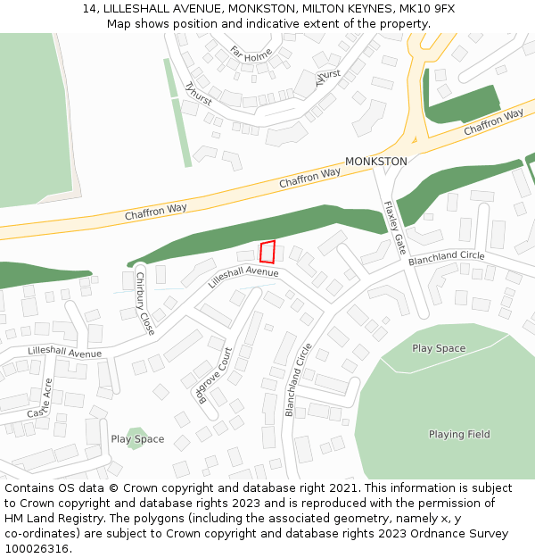 14, LILLESHALL AVENUE, MONKSTON, MILTON KEYNES, MK10 9FX: Location map and indicative extent of plot