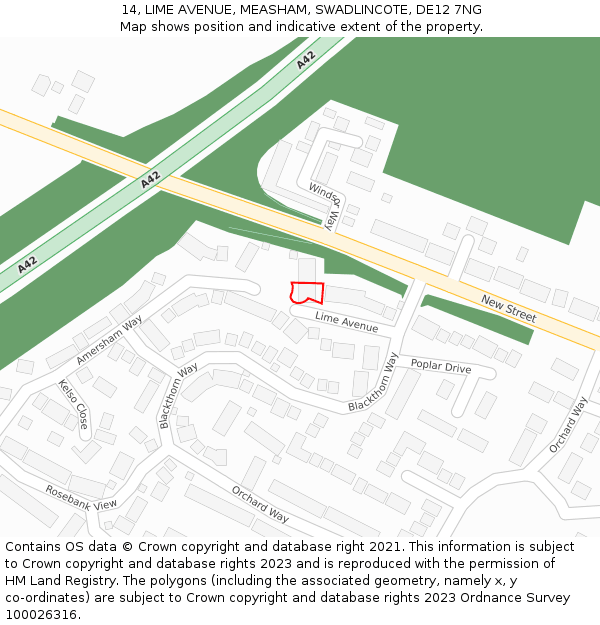 14, LIME AVENUE, MEASHAM, SWADLINCOTE, DE12 7NG: Location map and indicative extent of plot