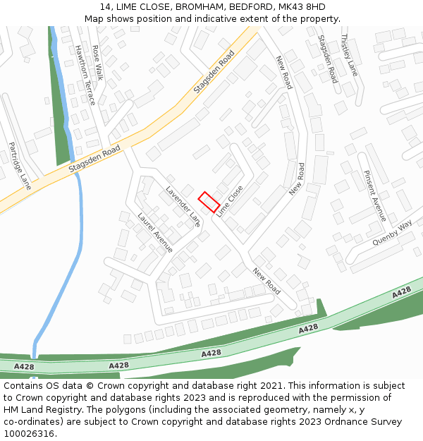 14, LIME CLOSE, BROMHAM, BEDFORD, MK43 8HD: Location map and indicative extent of plot