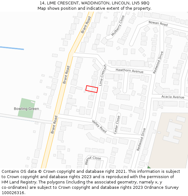 14, LIME CRESCENT, WADDINGTON, LINCOLN, LN5 9BQ: Location map and indicative extent of plot