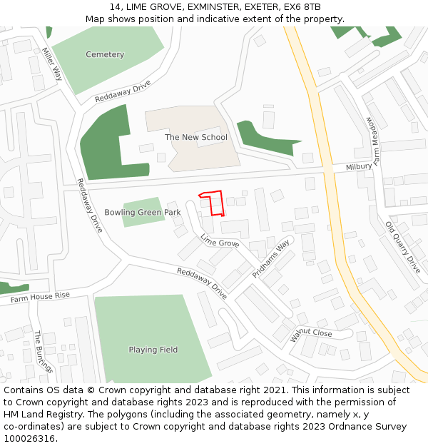 14, LIME GROVE, EXMINSTER, EXETER, EX6 8TB: Location map and indicative extent of plot