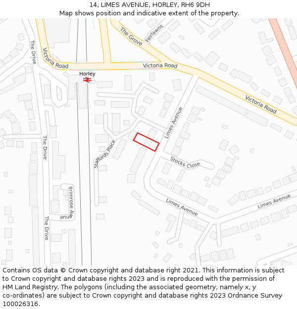 14, LIMES AVENUE, HORLEY, RH6 9DH: Location map and indicative extent of plot