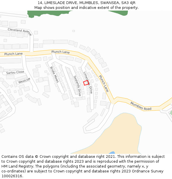 14, LIMESLADE DRIVE, MUMBLES, SWANSEA, SA3 4JR: Location map and indicative extent of plot