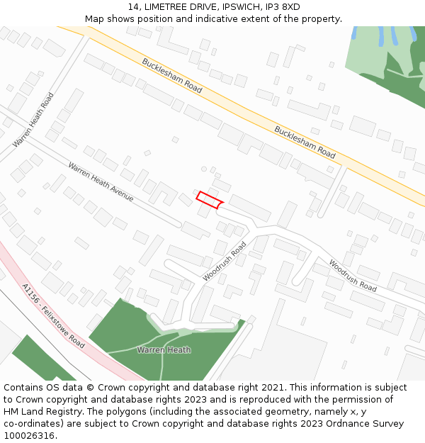 14, LIMETREE DRIVE, IPSWICH, IP3 8XD: Location map and indicative extent of plot