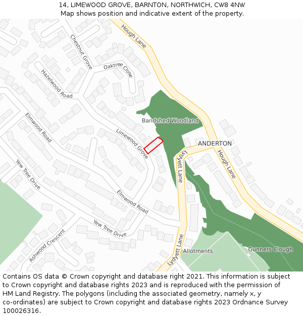 14, LIMEWOOD GROVE, BARNTON, NORTHWICH, CW8 4NW: Location map and indicative extent of plot