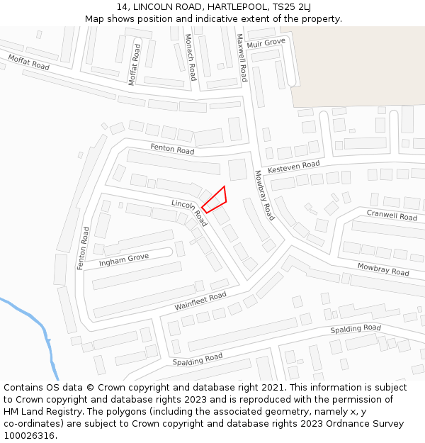 14, LINCOLN ROAD, HARTLEPOOL, TS25 2LJ: Location map and indicative extent of plot