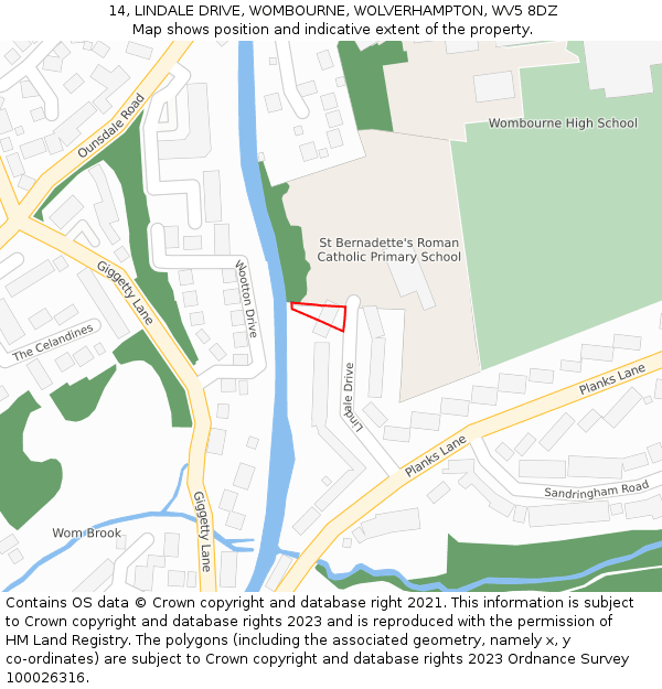 14, LINDALE DRIVE, WOMBOURNE, WOLVERHAMPTON, WV5 8DZ: Location map and indicative extent of plot