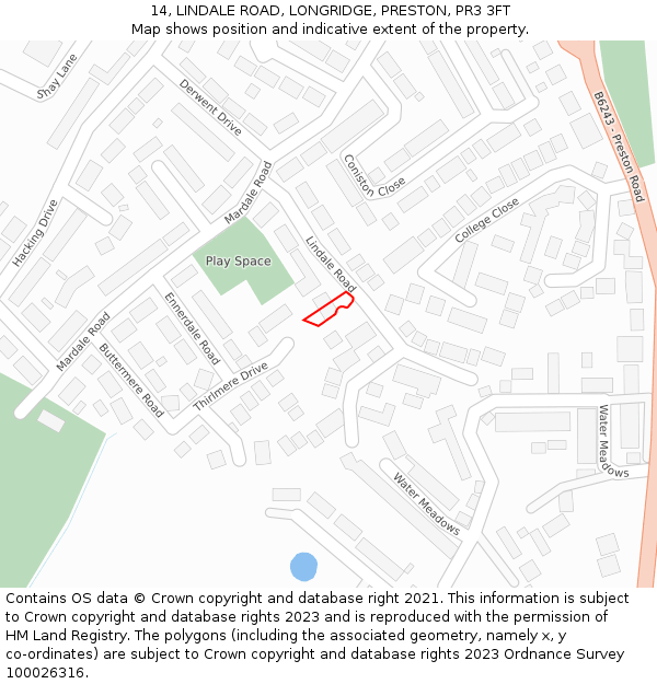 14, LINDALE ROAD, LONGRIDGE, PRESTON, PR3 3FT: Location map and indicative extent of plot