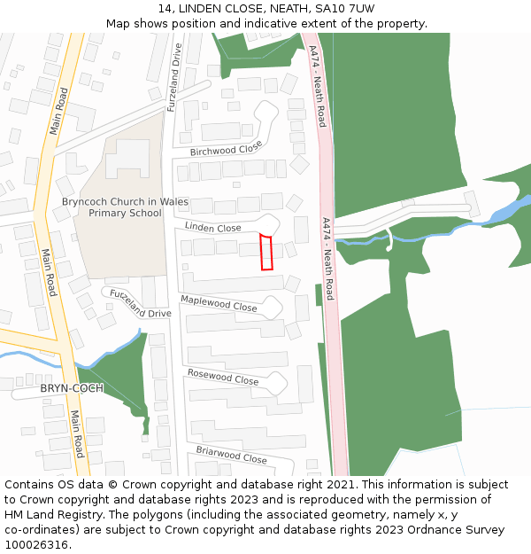 14, LINDEN CLOSE, NEATH, SA10 7UW: Location map and indicative extent of plot