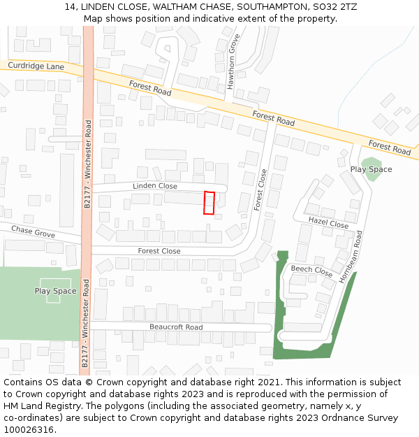 14, LINDEN CLOSE, WALTHAM CHASE, SOUTHAMPTON, SO32 2TZ: Location map and indicative extent of plot