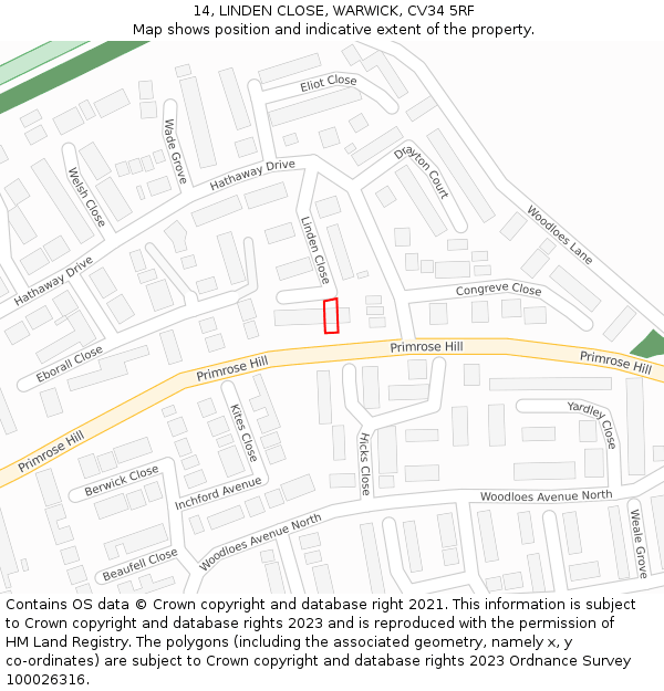 14, LINDEN CLOSE, WARWICK, CV34 5RF: Location map and indicative extent of plot