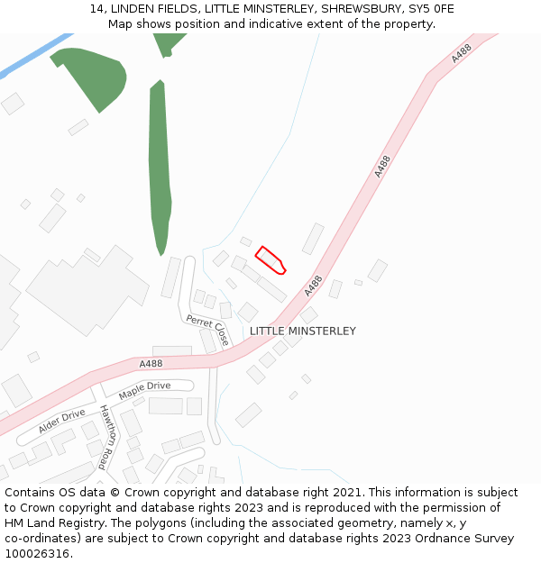 14, LINDEN FIELDS, LITTLE MINSTERLEY, SHREWSBURY, SY5 0FE: Location map and indicative extent of plot