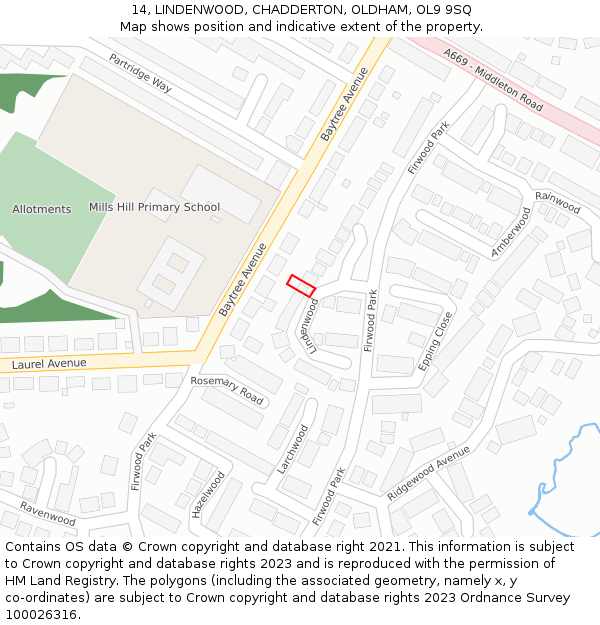 14, LINDENWOOD, CHADDERTON, OLDHAM, OL9 9SQ: Location map and indicative extent of plot