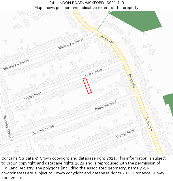 14, LINDON ROAD, WICKFORD, SS11 7LR: Location map and indicative extent of plot