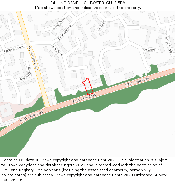 14, LING DRIVE, LIGHTWATER, GU18 5PA: Location map and indicative extent of plot