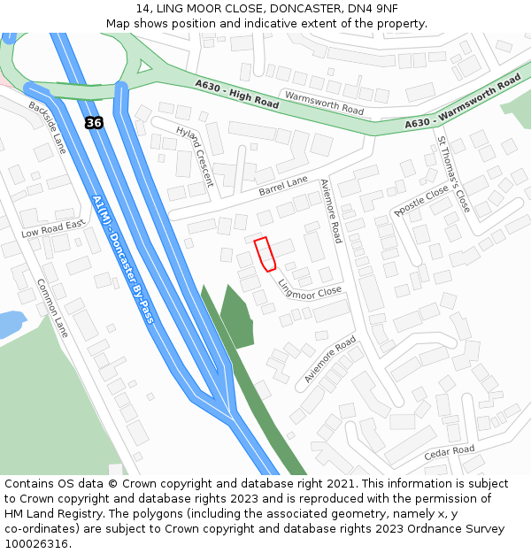 14, LING MOOR CLOSE, DONCASTER, DN4 9NF: Location map and indicative extent of plot