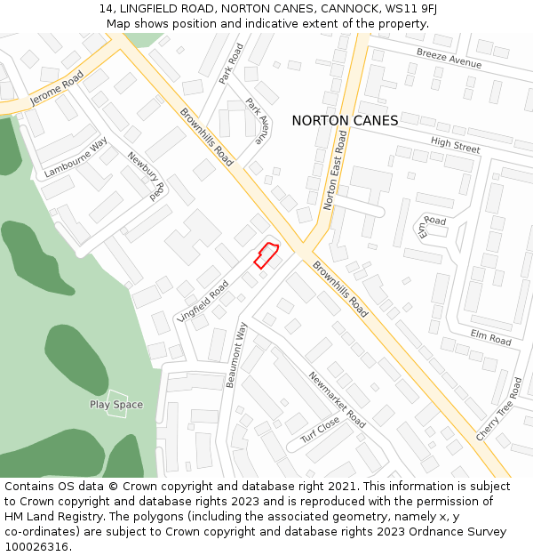 14, LINGFIELD ROAD, NORTON CANES, CANNOCK, WS11 9FJ: Location map and indicative extent of plot