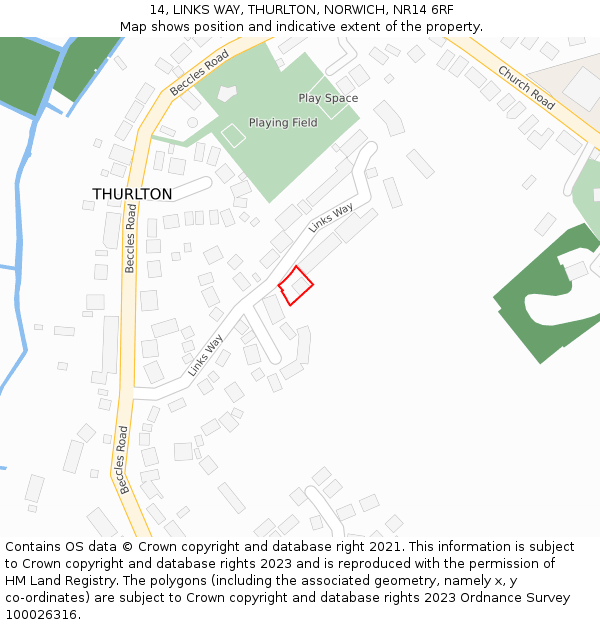 14, LINKS WAY, THURLTON, NORWICH, NR14 6RF: Location map and indicative extent of plot