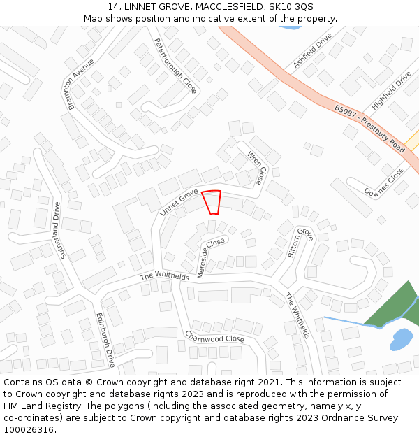 14, LINNET GROVE, MACCLESFIELD, SK10 3QS: Location map and indicative extent of plot