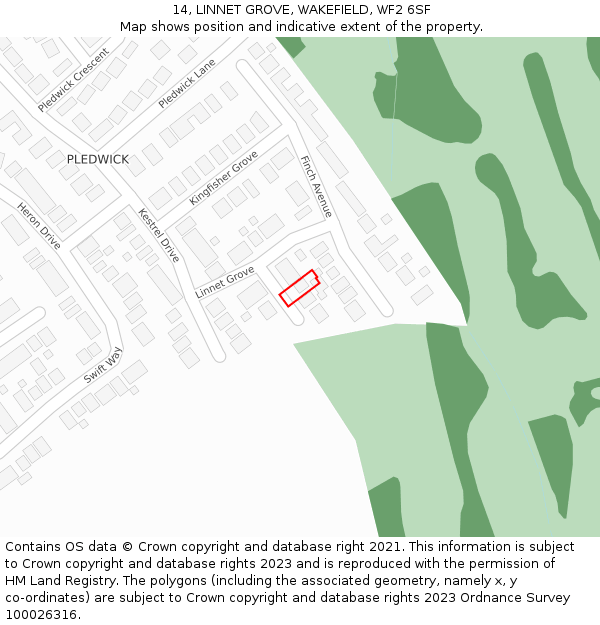 14, LINNET GROVE, WAKEFIELD, WF2 6SF: Location map and indicative extent of plot