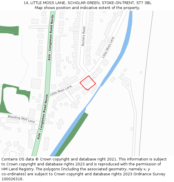 14, LITTLE MOSS LANE, SCHOLAR GREEN, STOKE-ON-TRENT, ST7 3BL: Location map and indicative extent of plot