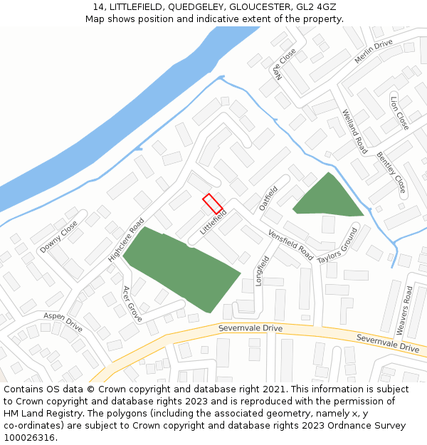 14, LITTLEFIELD, QUEDGELEY, GLOUCESTER, GL2 4GZ: Location map and indicative extent of plot