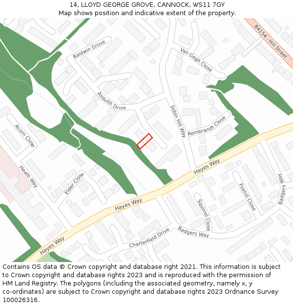 14, LLOYD GEORGE GROVE, CANNOCK, WS11 7GY: Location map and indicative extent of plot