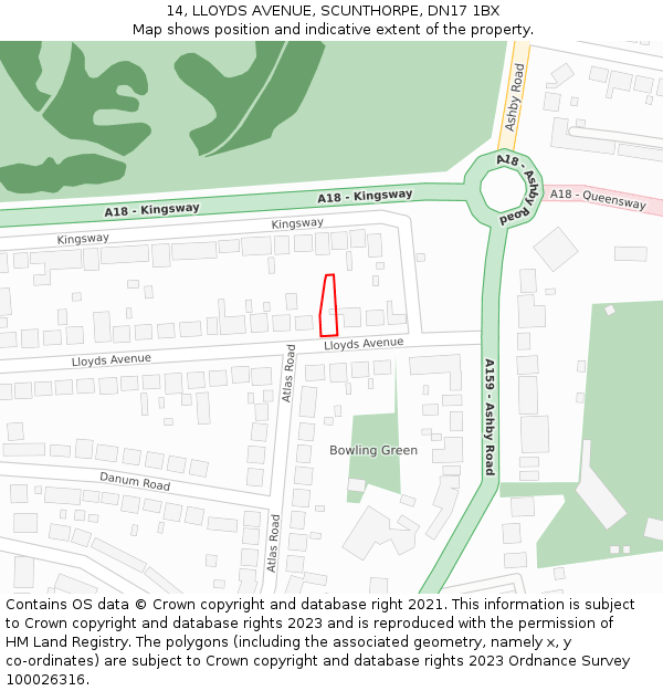 14, LLOYDS AVENUE, SCUNTHORPE, DN17 1BX: Location map and indicative extent of plot