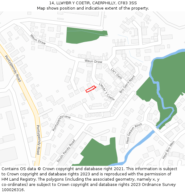 14, LLWYBR Y COETIR, CAERPHILLY, CF83 3SS: Location map and indicative extent of plot