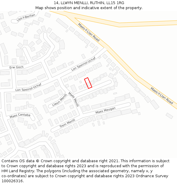 14, LLWYN MENLLI, RUTHIN, LL15 1RG: Location map and indicative extent of plot