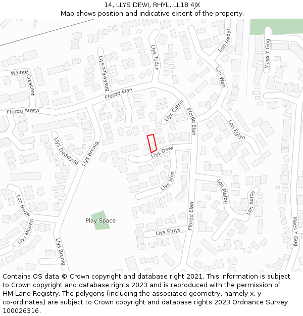 14, LLYS DEWI, RHYL, LL18 4JX: Location map and indicative extent of plot
