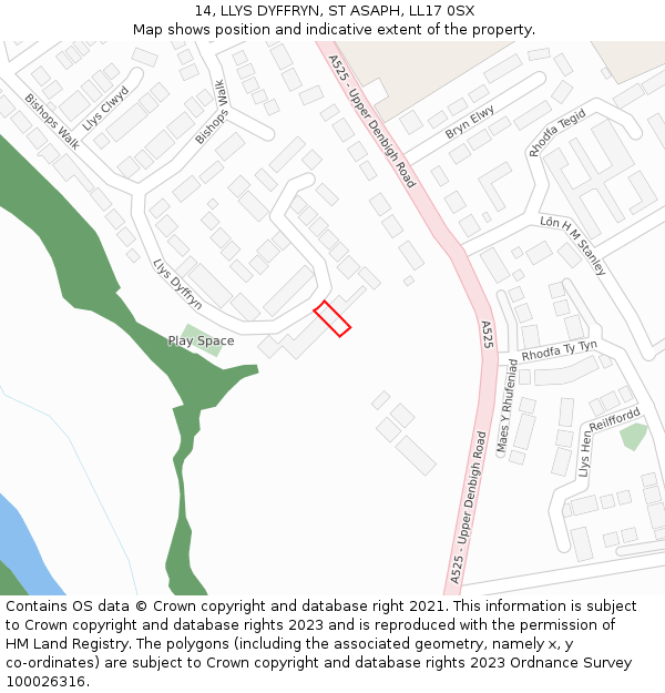 14, LLYS DYFFRYN, ST ASAPH, LL17 0SX: Location map and indicative extent of plot