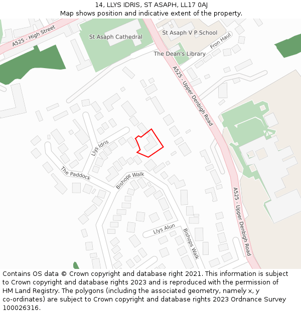 14, LLYS IDRIS, ST ASAPH, LL17 0AJ: Location map and indicative extent of plot