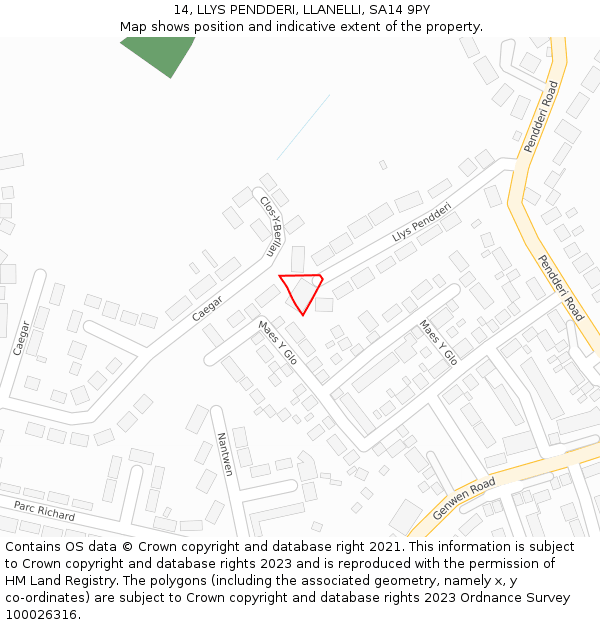 14, LLYS PENDDERI, LLANELLI, SA14 9PY: Location map and indicative extent of plot