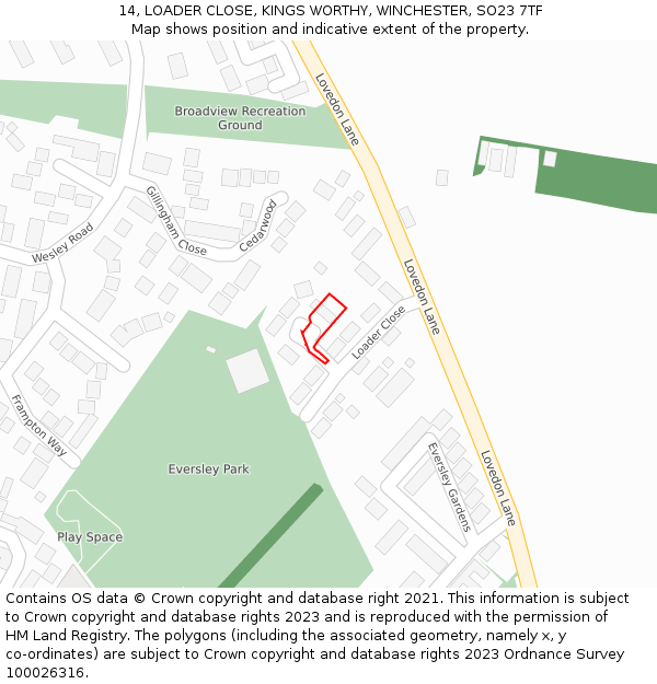 14, LOADER CLOSE, KINGS WORTHY, WINCHESTER, SO23 7TF: Location map and indicative extent of plot