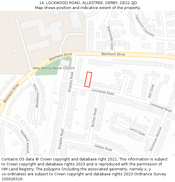 14, LOCKWOOD ROAD, ALLESTREE, DERBY, DE22 2JD: Location map and indicative extent of plot