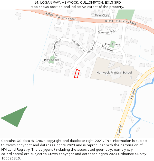 14, LOGAN WAY, HEMYOCK, CULLOMPTON, EX15 3RD: Location map and indicative extent of plot