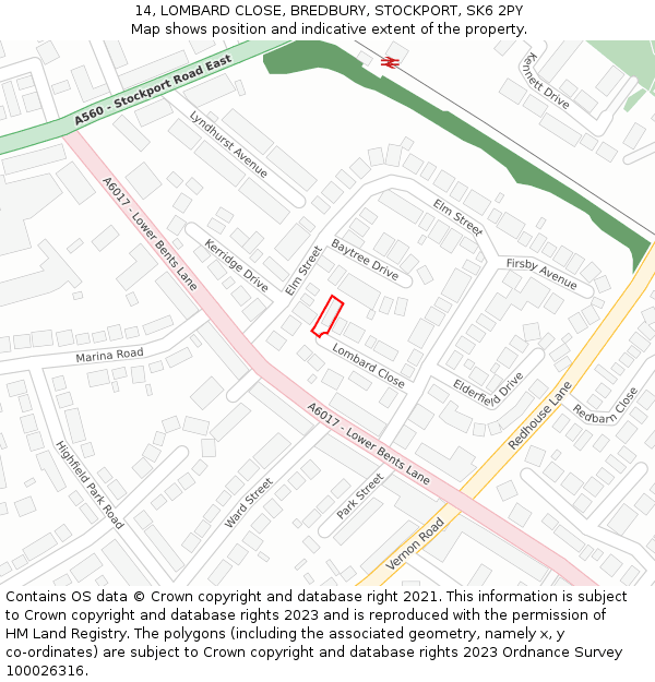 14, LOMBARD CLOSE, BREDBURY, STOCKPORT, SK6 2PY: Location map and indicative extent of plot