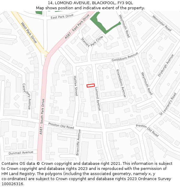 14, LOMOND AVENUE, BLACKPOOL, FY3 9QL: Location map and indicative extent of plot