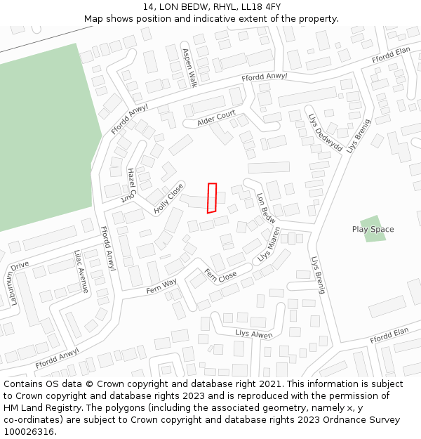 14, LON BEDW, RHYL, LL18 4FY: Location map and indicative extent of plot