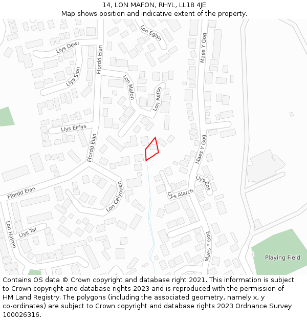 14, LON MAFON, RHYL, LL18 4JE: Location map and indicative extent of plot