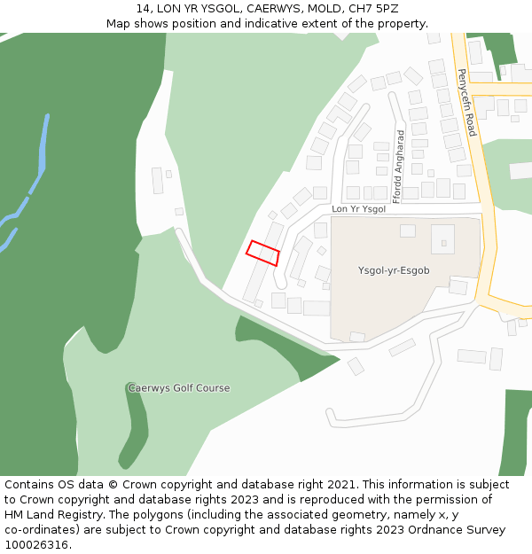 14, LON YR YSGOL, CAERWYS, MOLD, CH7 5PZ: Location map and indicative extent of plot