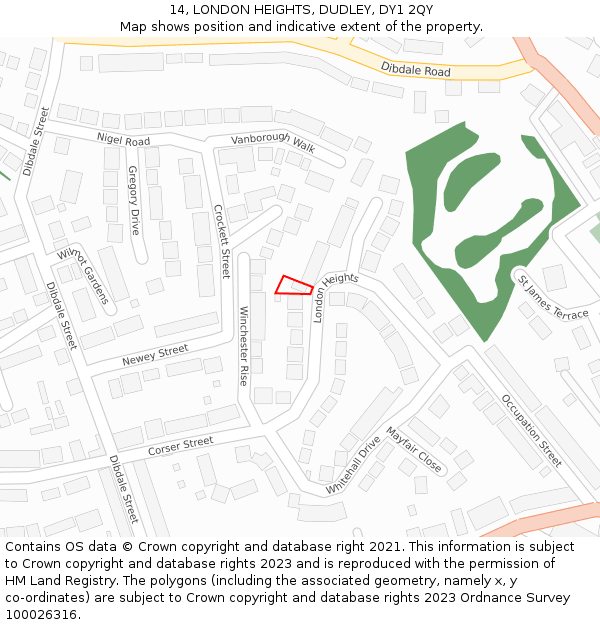 14, LONDON HEIGHTS, DUDLEY, DY1 2QY: Location map and indicative extent of plot