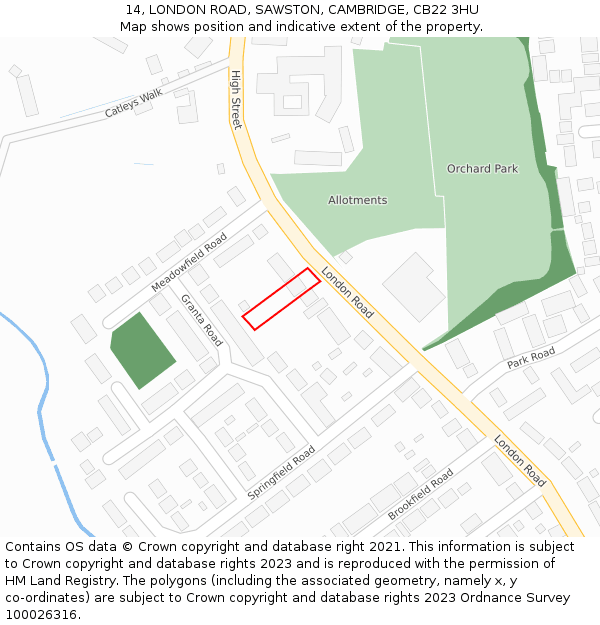 14, LONDON ROAD, SAWSTON, CAMBRIDGE, CB22 3HU: Location map and indicative extent of plot